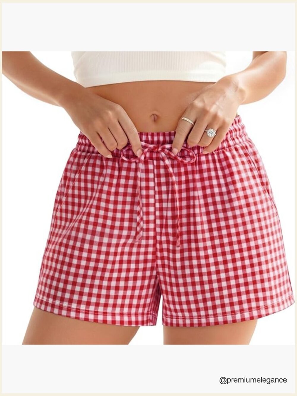 Women's Cotton Gingham Pajama Shorts Y2K Lounge Sleep Drawstring Plaid Beach